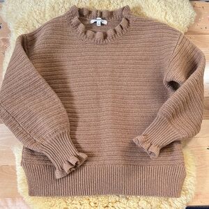 Madewell Tan Ruffle Crew Neck Sweater